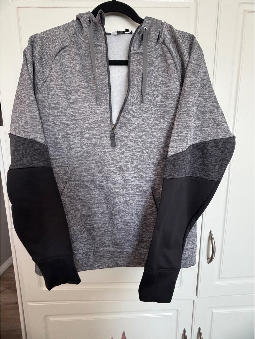 DSG Men’s Large Gray Black Colorblock 1/4 Zip Fleece Hoodie Pullover
